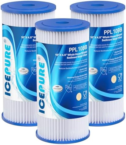 ICEPURE 20 Micron 10" x 4.5" Whole House Sediment Pleated Water Filter Replacement for GE FXHSC, Culligan R50-BBSA, Pentek R50-BB, DuPont WFHDC3001, W50PEHD, GXWH40L, GXWH35F for Well Water, 3PACK