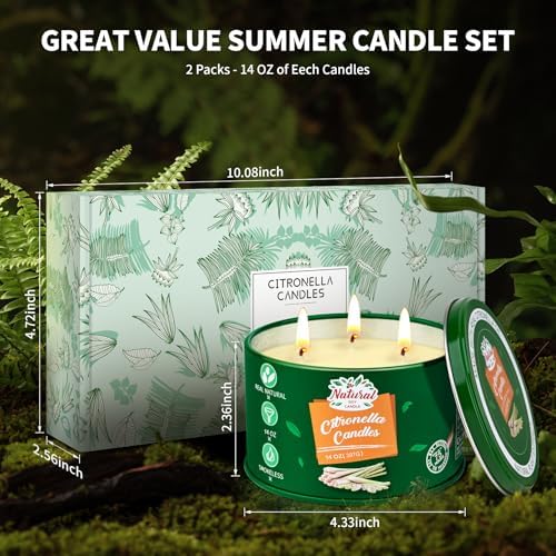 Citronella Candles Outdoor, Large 3-Wick Outdoor Candles for Patio Garden, Nature Soy Wax Lemomgrass Outside Candle, Long Lasting Decorative Summer Candle for Garden Camping, Backyard
