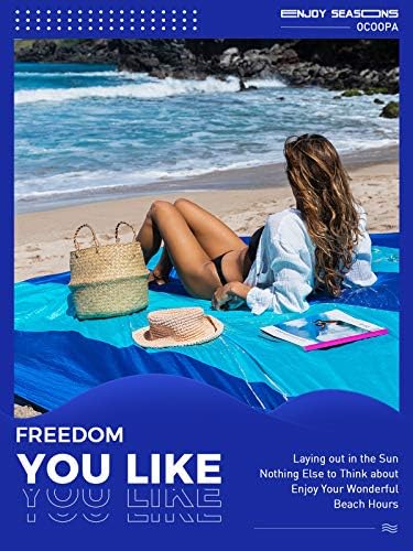 OCOOPA Extra Large Beach Blanket, Sand Free, Large Oversized Camping Mat, Comfortable Parachute Nylon, Cozy& Chic, Compact& Light, 4 Stakes&1 Travel Bag, S09
