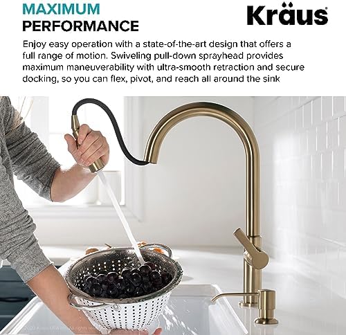 KRAUS Oletto Single Handle Pull Down Kitchen Faucet in Spot Free Antique Champagne Bronze, KPF-2820SFACB
