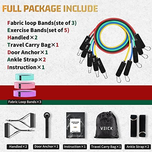 VEICK Resistance Bands, Exercise Bands, Workout Bands Set for Working Out with Handles for Men Women, Elastic Exercising Bands for Fitness Weights Work Out at Home Gym