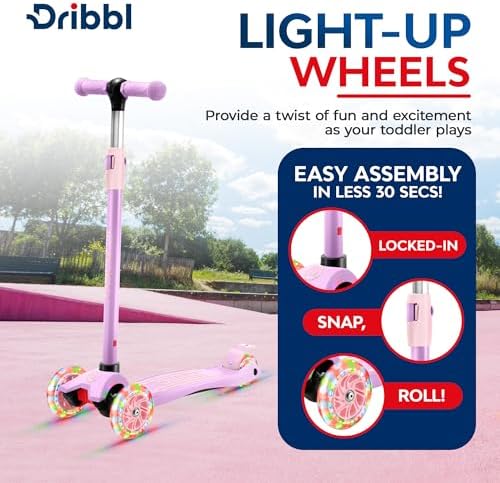 3-Wheel Kids Scooter - Lean-to-Steer Technology, Adjustable Height Handlebar, Wide Anti-Slip Deck, Scooter for Boys & Girls Ages 3+, Child Safety Approved, Support Riders Up to 165 lbs, Purple