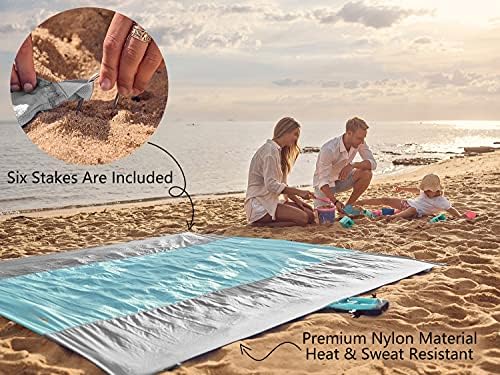 WEKAPO Beach Blanket Sandproof Waterproof, Extra Large Beach Mat, Oversized & Compact Sand Free Mat Quick Drying, Lightweight & Durable with 6 Stakes & 4 Corner Pockets