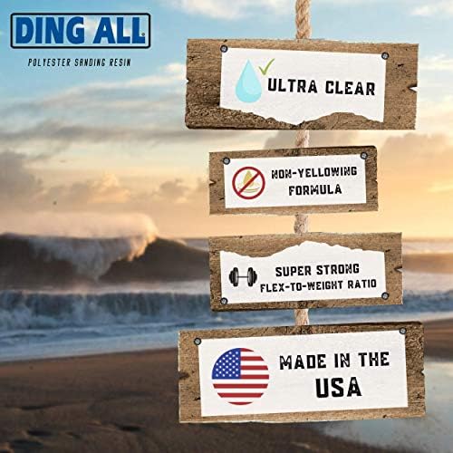 Ding All Polyester Sanding Resin with Catalyst - Smooth and Non-Tacky Product for Surfboard Repairs - 8 oz
