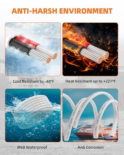 10 Gauge Marine Wire, 10/2 Duplex Marine Grade Cable, IP68 Waterproof/Oxygen-Free Tinned Copper Stranded PVC 10 AWG Wire for Boat, Automotive, RV, Solar, LED Strips (100FT/30M)