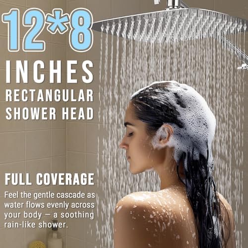 G-Promise All Metal 12 Inch Dual Shower Head with Handheld Combo, Rain Shower Head, Adjustable Extension Arm, Smooth 3-Way Diverter, 71 Inch Extra Long Hose - A Bathroom Upgrade (Chrome)