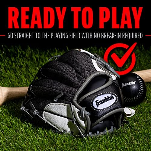 Franklin Sports Kids Baseball Glove + Ball Sets - Meshtek Youth Teeball Gloves for Kids + Toddlers - Left + Right Hand Throw Mitts + Glove Sets with Foam Balls - Boys + Girls Gloves - 9.5" Inch