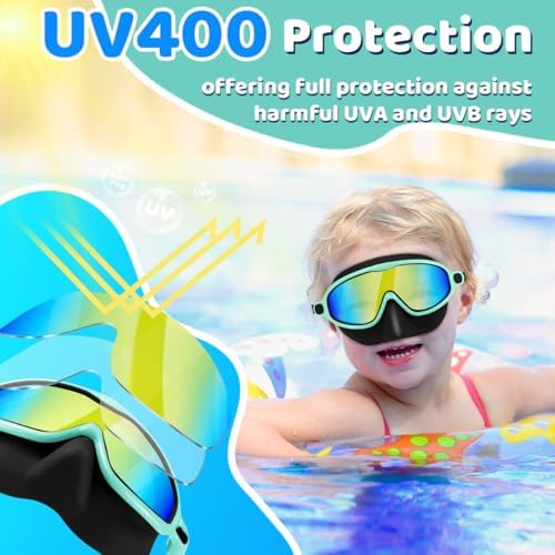 Vvinca Swim Goggles with Nose Cover, 2 Pack Wide View Diving Mask Anti-Fog UV No Leak Toddlers Swimming Goggles for Kids 3-15
