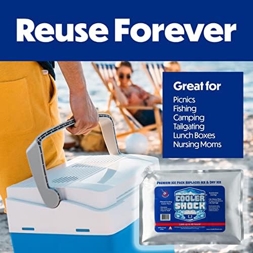 Cooler Shock Reusable Ice Packs for Cooler - Long Lasting Cold Freezer Packs for Coolers and Lunch Boxes - Cooler Ice Packs for Camping Gear, Fishing, Road Trips, Beach Must Haves