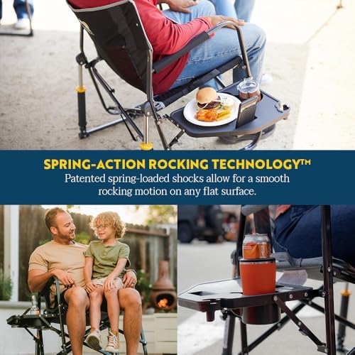 GCI OUTDOOR Freestyle Rocker XL with Side Table Camping Chair | Portable Folding Rocking Chair with Solid, Durable Armrests, Drink Holder & Comfortable Backrest — Red