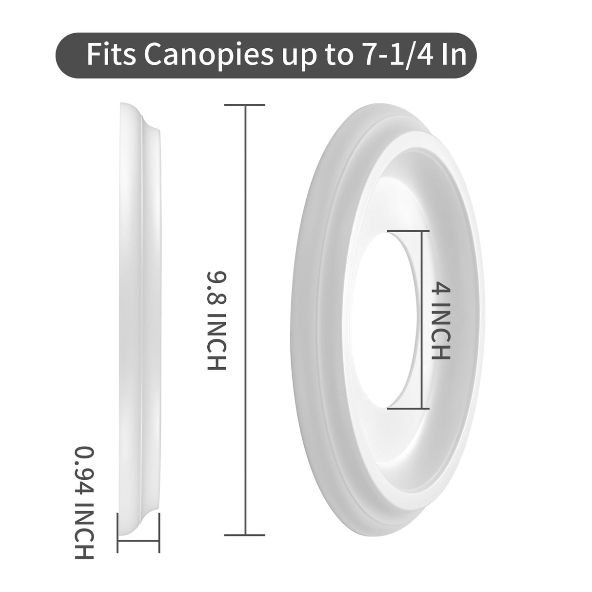 2Packs Molded Nylon Ceiling Medallion for Light Fixtures and Ceiling Fans, 9.8"OD x 4"ID x 0.94"P (Fits Canopies up to7-1/4")(White)