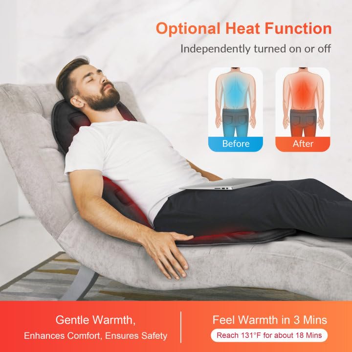 COMFIER Massage Seat Cushion Back Massager with Heat,10 Motors Vibration Chair Pad(Not Shiatsu,Rolling Massage,Chair Massager for Office/Home(Not for Car)