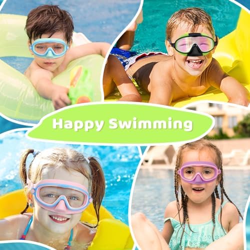 Vvinca 2 Pcs Kids-Swim-Goggles with Nose Cover, Swimming Diving Mask Wide View Anti Fog UV Anti Shattered Lens for Kids 3-6