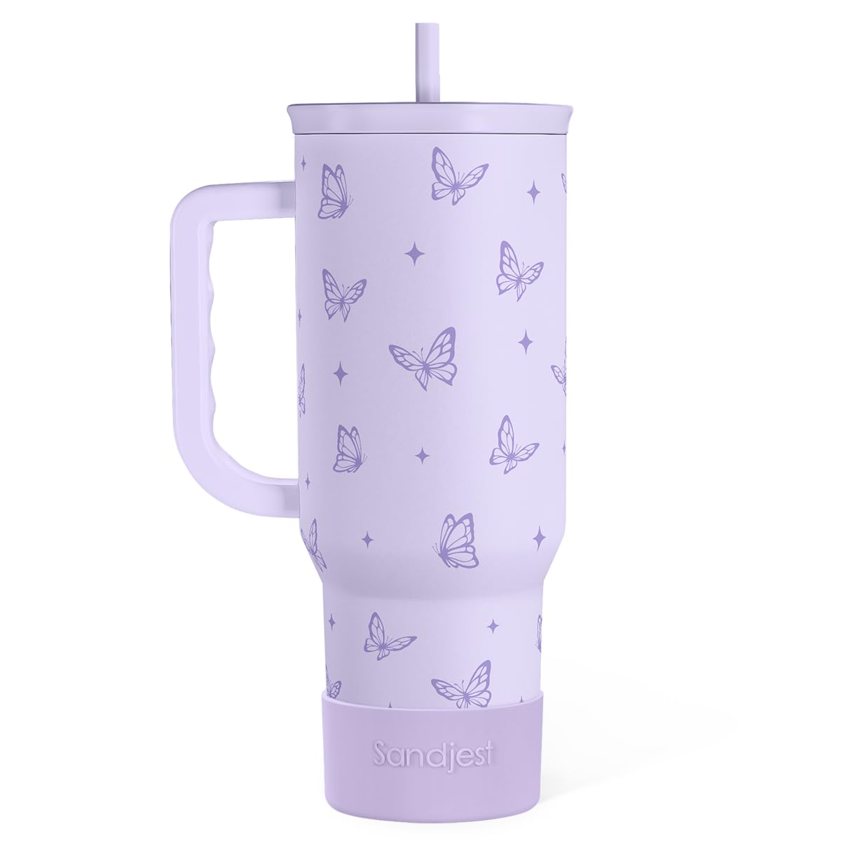 SANDJEST Butterfly Gifts for Women, Purple Butterfly Tumbler with Handle, Stainless Steel Insulated Coffee Travel Mug Cup, Gifts for Women Girls on Birthday Christmas, 40oz