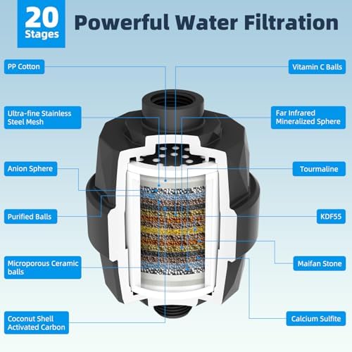 Hibbent All Metal 10'' Dual Filtered Rainfall Shower Head Combo, High Pressure Handheld Shower Head with 12'' Adjustable Curved Extension Arm, 20 Stage Shower Filter, 10-spray, 71'' Hose, Matte Black