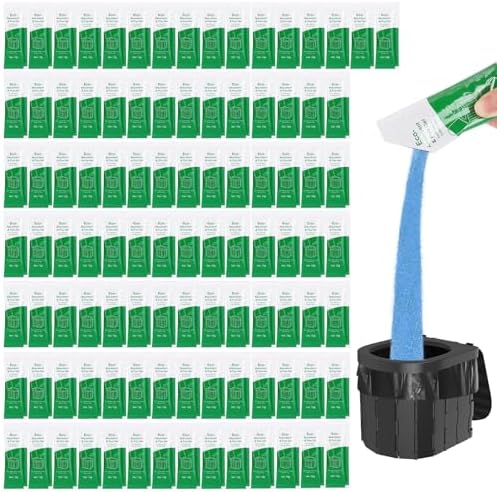 Portable Toilet Absorbent Gel Powder, Poo Gel for Camping Toilet Powder, Poo Urine Powder for Potty Bags, Poo Deodorizing Treatment for Outdoor Camping Hiking Emergency Toilet (100Pack)