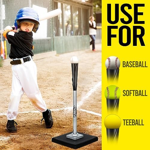 Portable Batting Tee for Baseball/Softball, Height Adjustment from 25-37 inch,Easy Transport Premium Baseball Tee with Rubber Top,Heave Duty Base Hitting Tee for Kids/Youths/Adults