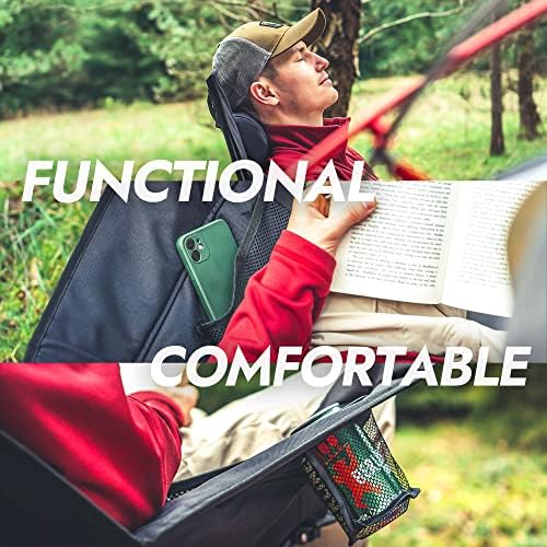 Dowinx Oversized Rocking Camping Chair, Fully Padded Patio Chair with Side Pocket and Carry Bag, High Back Portable Lawn Recliner with Headrest, Support 300 lbs, Black