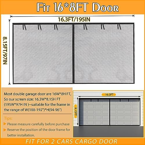 Garage Screen Doors for 2 car garage-18x7FT Fiberglass Durable Heavy Duty Magnetic Garage Door Screen Retractable Hands Free with 6 Roll Up Straps for Patio Workshop Home Gym Sun Room