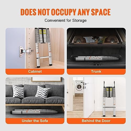 VEVOR Telescoping Ladder, 18.5 FT Aluminum Collapsible Extension Ladder, 400 LBS Capacity with Non-Slip Feet, Portable Multi-Purpose Compact Ladder for Home, RV, Loft, ANSI Liste