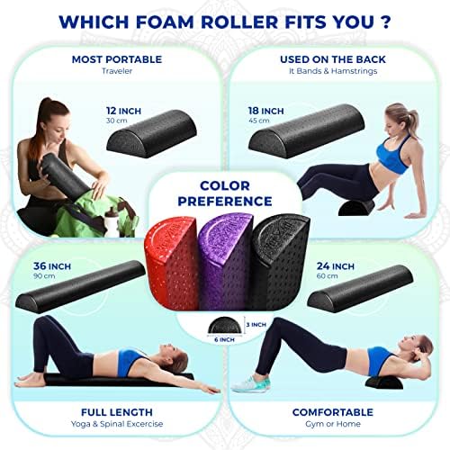 Yes4All High Density Half Round Foam Roller Support Pain Relieved, Physical Therapy, Back, Leg and Muscle Restoration, 12", 18", 24", 36"