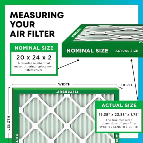 Filterbuy 20x24x2 Air Filter MERV 8 Dust Defense (4-Pack), Pleated HVAC AC Furnace Air Filters Replacement (Actual Size: 19.38 x 23.38 x 1.75 Inches)