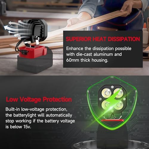 2 Packs LED Work Light Compatible with Milwaukee 18V Battery, 40W 6000LM Flashlight,18V Battery Cordless Work Light 120°Adjustable with Low Voltage Protection for Outdoors Job Site Lighting