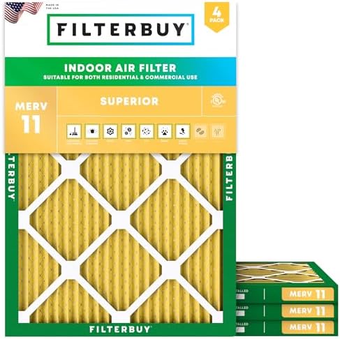 Filterbuy 17.5x23.5x1 Air Filter MERV 11 Allergen Defense (4-Pack), Pleated HVAC AC Furnace Air Filters Replacement (Actual Size: 17.38 x 23.38 x 0.75 Inches)