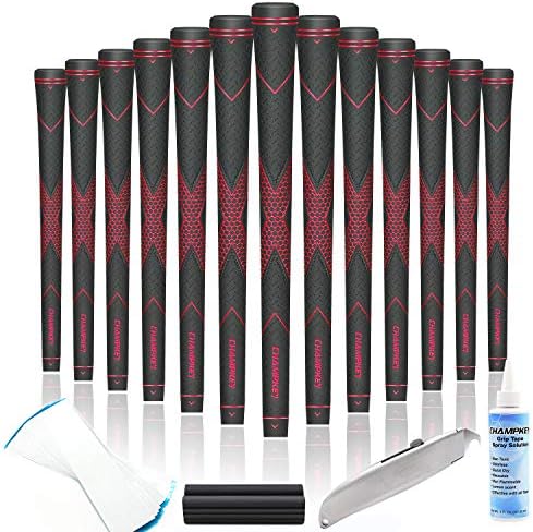 CHAMPKEY Premium Rubber Golf Grips 13 Pack | High Traction and Feedback Rubber Golf Club Grips | Choose Between 13 Grips with 15 Tapse and 13 Grips with All Kits