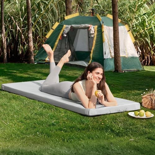 Memory Foam Camping Mattress Pad, CertiPUR-US Waterproof Portable Roll Up Mattress for Adults, Thick Floor Sleeping Mat Pad for Car Truck Tent with Travel Bag