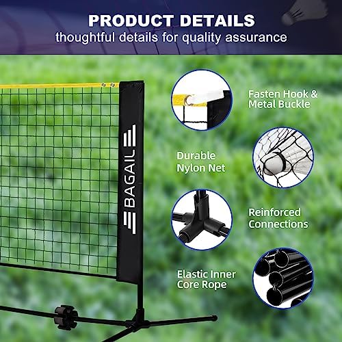 BAGAIL Badminton Net, Height Adjustable Kids Volleyball Net, Foldable Nylon Net 10 ft/14ft/17ft Wide, Tennis Net, Small Pickleball Net for Backyard Game and Indoor Outdoor Use, Easy Setup