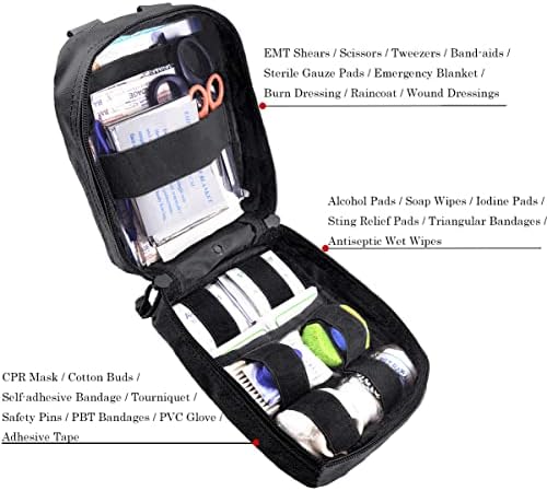 EMT Pouch MOLLE Ifak Pouch Tactical MOLLE Medical First Aid Kit Utility Pouch Carlebben (with Medical Supplies)