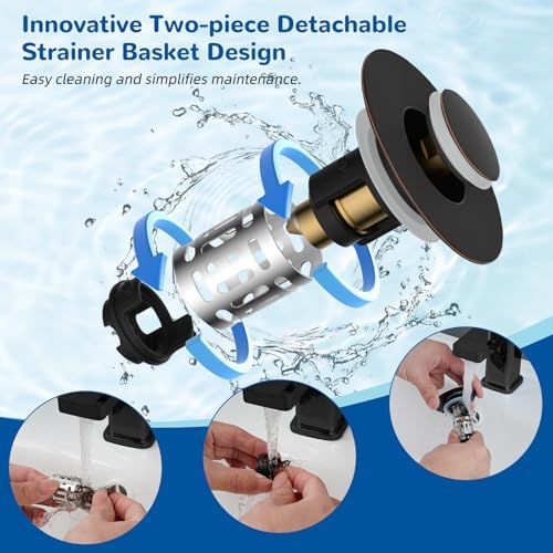 Hibbent Upgraded 3 in 1 Bathroom Sink Drain Strainer, Universal Pop Up Stopper with Removable Stainless Steel Filter Basket Hair Catcher, Sink Plug for 1.1''~2.36'' Basin, Oil-Rubbed Bronze