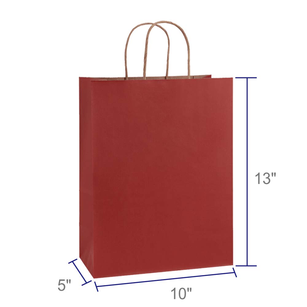 BagDream Gift Bags 10x5x13 Inches 50Pcs Red Stripes Large Kraft Paper Bags with Handles Bulk for Shopping, Merchandise, Retail, Party Favor, Christmas, Recycled Paper Sacks