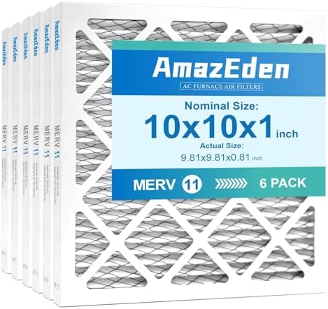 10x10x1 AC Air Filter MERV 11 (6-Pack) MPR 1000 FPR 7 HVAC Furnace Pleated Filters Dust Defense Replacement for Home (Exact Dimensions: 9.81x9.81x0.81 Inches)