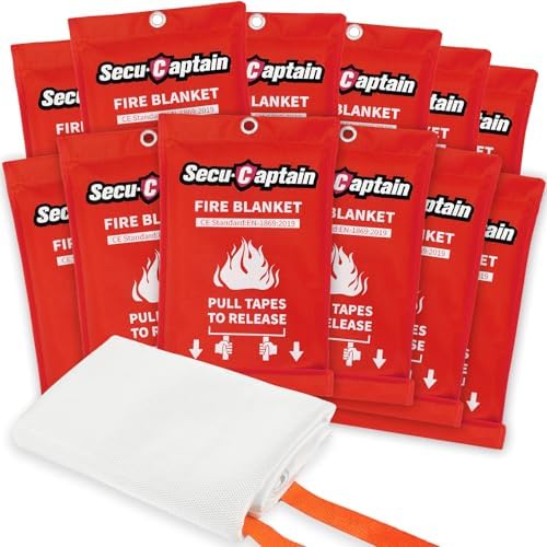 SecuCaptain Emergency Fire Blanket for Home and Kitchen - 12 Pack 40"x40" Flame Suppression Fiberglass Fire Blankets for House Camping Car Warehouse Office Emergency Survival Safety