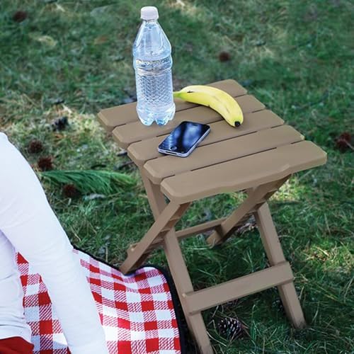 Camco Adirondack Portable Outdoor Camping Small Weatherproof Rustproof Durable Plastic Folding Side Table for Indoor and Outdoor Use, 2 Pack, Taupe