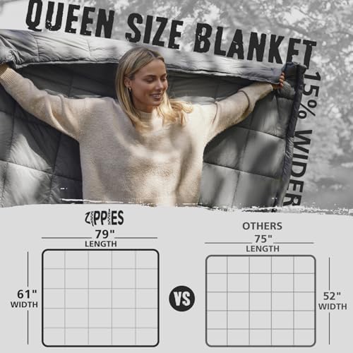 3M Thinsulate Insulation Puffy Camping Blanket for Cold Weather, Queen Size Warm Camping Quilt with Zipper, Waterproof Outdoor Sleeping Bag for Hammock, Cozy & Versatile Gift for Men and Women