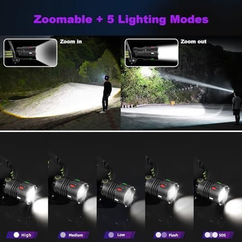 1200 Lumens Super Bright LED Rechargeable Headlamp, Zoomable Head lamp & 9 Lighting Modes, Upgraded Detachable Polymer Battery Cace, IP67 Waterproof for Camping | Auto Repair | Hiking | Fishing