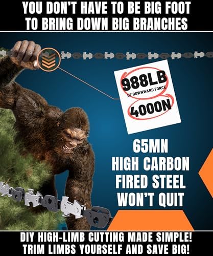 High Limb Rope Saw 53 In - Zero Effort 360 Rope Chain Saw - Sharp Manual Tree Limb Cutter - Hand Chainsaw with Ergonomic Handles and Carrying Case - Fast and Easy Pocket Chainsaw