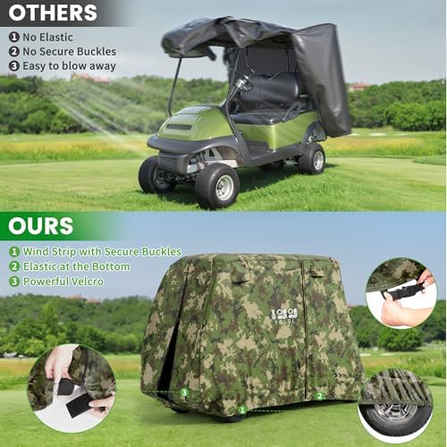10L0L 2/4/4+2 Passenger Golf Cart Cover Fits for Yamaha EZGO Club Car, 420D Waterproof Durable Polyester Golf Cart Cover with Three Zipper Doors Windproof Sunproof - Black/Army Green/Sliver