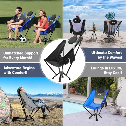 High Back Camping Chair - 600 LBS Capacity Oversized Camping Chair with Comfortable Backrest & Headrest, Quick Setup - Compact Folding Chair for Indoor/Outdoor Use - Black