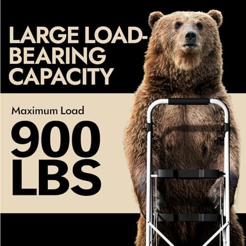 KINGRACK 4 Step Folding Ladder, 900 lbs Load Capacity, Non-Skid Large Pedals, Handrail, Safety Lock, Sturdy Step Stool for Home, Office, Garden, Multi-Purpose, White