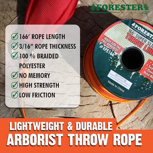 FORESTER Arborist Throw Line Kit - Ultra Slick 100% Polyester Rope with Weighted Throw Bag | Forestry Tree Gear for Low and High Limb Throwing | 3/16 Inch Thick Rope