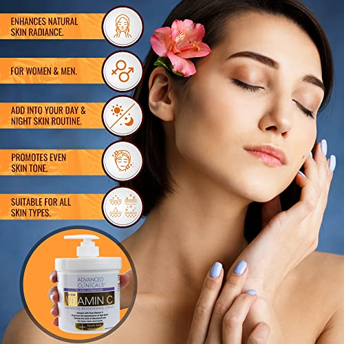 Advanced Clinicals Vitamin C Cream. Advanced Brightening Cream. Anti-aging cream for age spots, dark spots on face, hands, body. Large 16oz.