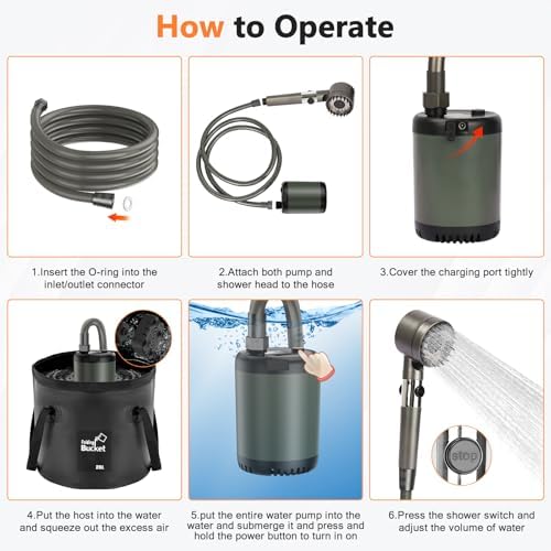 Catlyn Portable Camping Outdoor Shower Kit Rechargeable Electric Intelligent Shower Pump PX7 Waterproof for Outside Hiking Dog Bath Beach Traveling