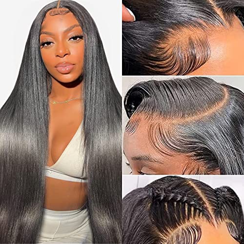 13x6 Lace Front Wigs Human Hair Pre Plucked 180 Density 24 Inch Straight Lace Front Wigs HD Lace Frontal Wigs Human Hair for Women Natural Black with Baby Hair Glueless Wigs