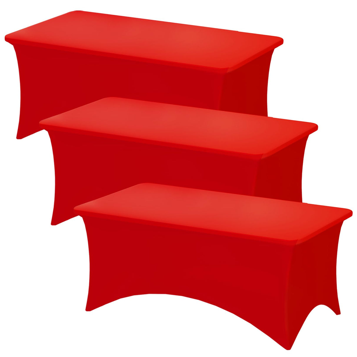Fixwal 3 Pack Red Table Cloths Rectangle 6FT, Tablecloths Rectangular Stretch Spandex Fitted Table Covers 6 ft for Festival Parties, Christmas Decorations, Trade Shows, Banquet, Weddings, Event