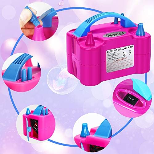 Growsun Electric Balloon Pump Air Inflator Portable Automatic Dual Nozzle Balloon Blower 110V 600W for Birthday Baby Shower Balloons Party Decorations