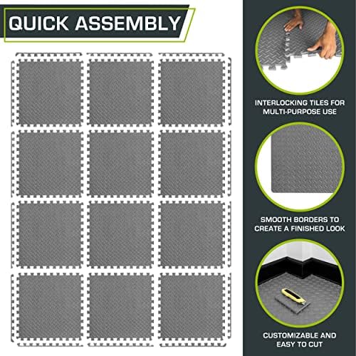 ProsourceFit Puzzle Exercise Mat ½ in, EVA Interlocking Foam Floor Tiles for Home Gym, Mat for Home Workout Equipment, Floor Padding for Kids, Black, 24 in x 24 in x ½ in, 48 Sq Ft - 12 Tiles